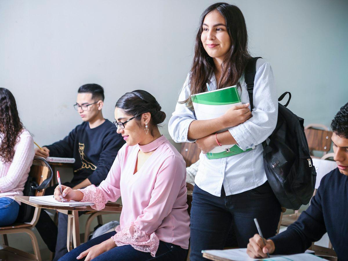 Students studying together in a classroom